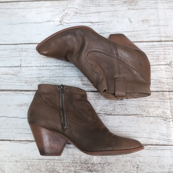 Frye Brown Leather Ash Western Style Ankle Stack Heel Boots Women Size 9 - Picture 6 of 9